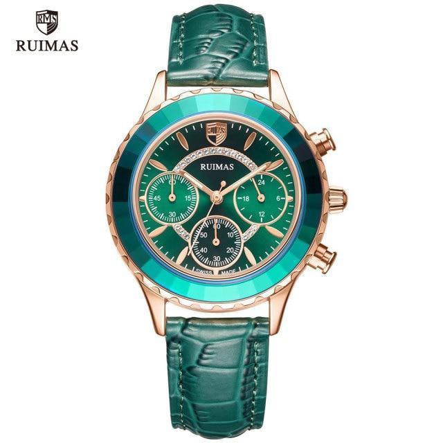 Women's Luxury Multifunctional Business Watch ⌚✨ Chronograph Quartz Leather Strap | Green, Blue, Purple & Brown 💚💙💜