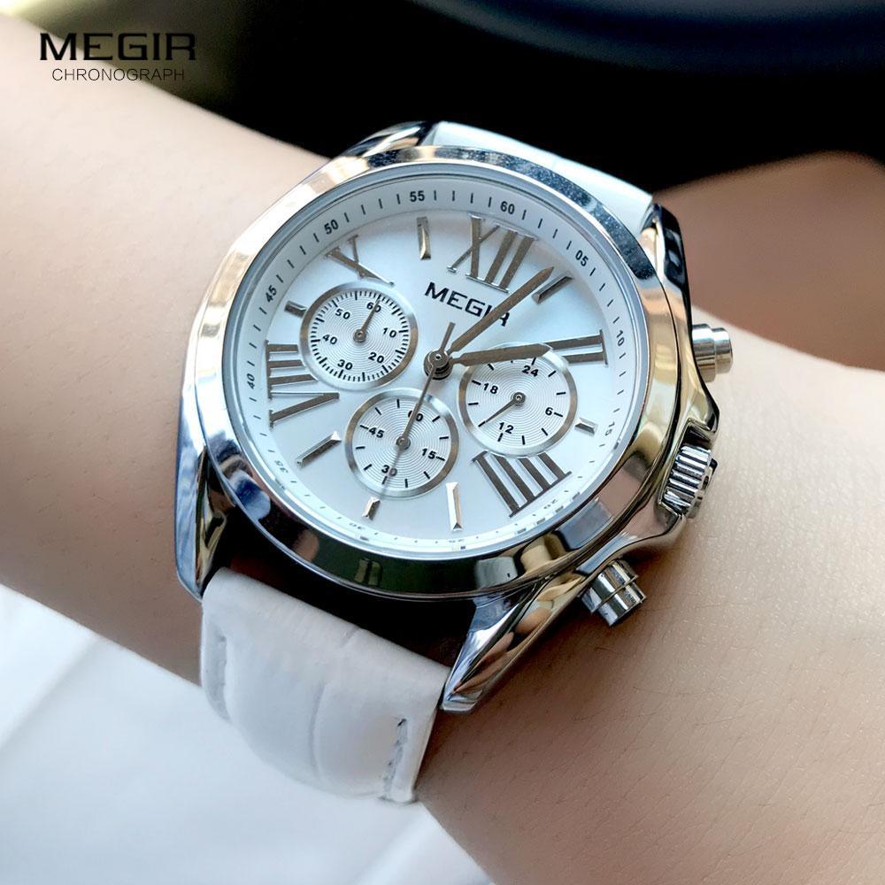 Women's Luxury Sport Chronograph Watch ⌚✨ Quartz Waterproof Leather Strap | White & Red 🤍💛