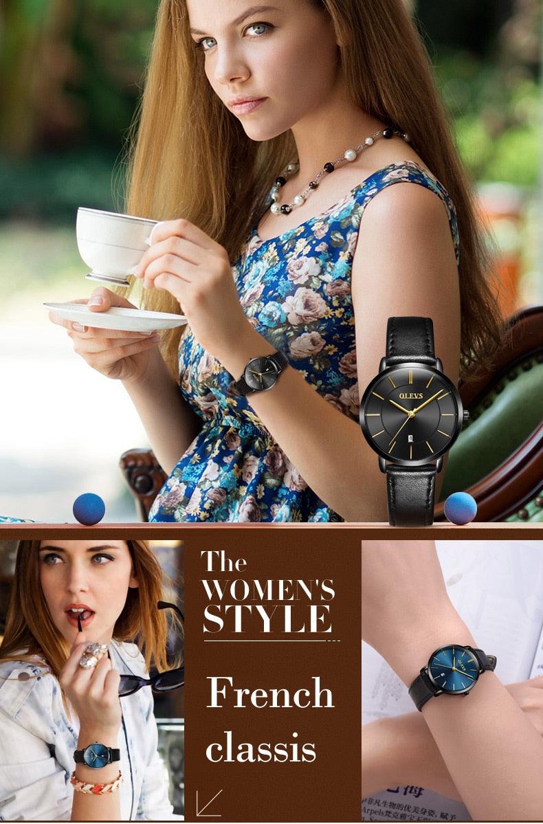 Couples Ultra-Thin Minimalist Watch Set ⌚✨ Quartz Leather Strap Waterproof Calendar | 6 Colors ❤️🖤🤍