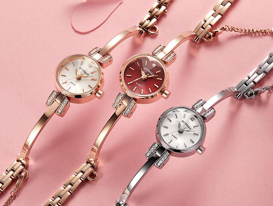 Women's Luxury Mini Round Bracelet Watch ⌚✨ Quartz Waterproof | Rose, White & Red 🌹❤️🤍