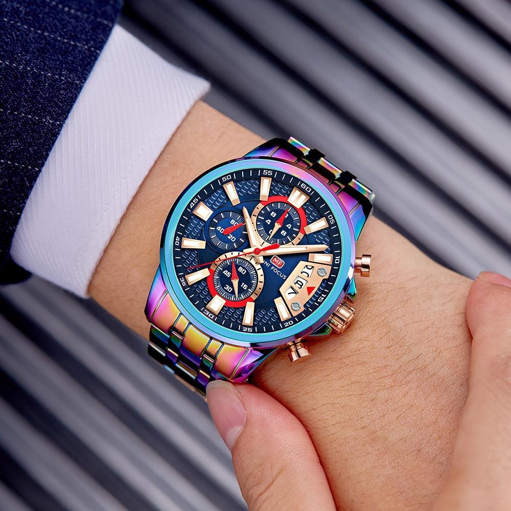 Men's Luxury Colorful Sport Quartz Watch ⌚✨ Waterproof Stainless Steel Multifunctional | 12 Colors 🖤💜💙