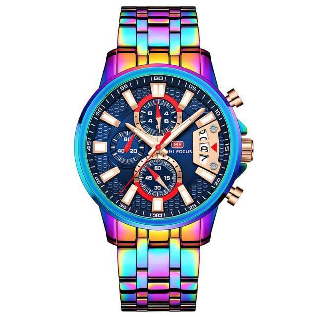 Men's Luxury Colorful Sport Quartz Watch ⌚✨ Waterproof Stainless Steel Multifunctional | 12 Colors 🖤💜💙