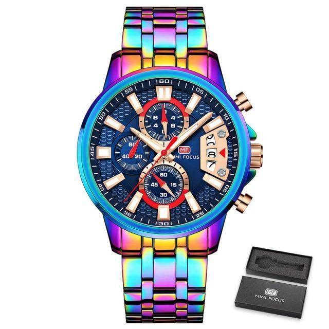 Men's Luxury Colorful Sport Quartz Watch ⌚✨ Waterproof Stainless Steel Multifunctional | 12 Colors 🖤💜💙