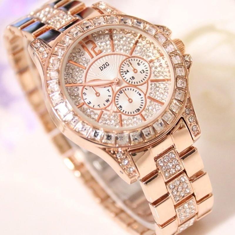 Women's Luxury Rhinestone Quartz Watch ⌚✨ Bling Bezel Elegant Round Dial | Rose, Gold & Silver 🌹🖤