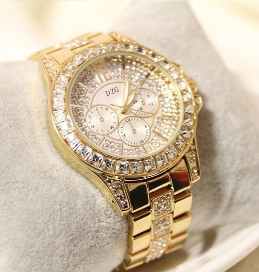 Luxuriöse Damen-Strass-Quarzuhr ⌚✨ Bling-Lünette Elegantes rundes Zifferblatt | Rosé, Gold & Silber 🌹🖤