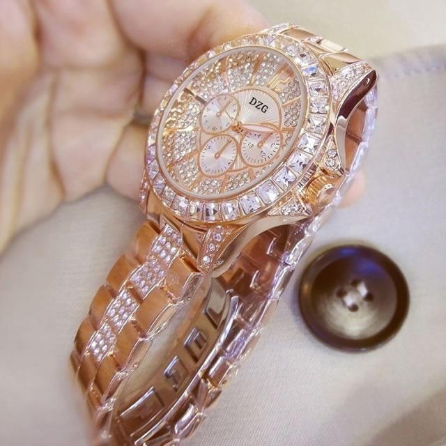 Women's Luxury Rhinestone Quartz Watch ⌚✨ Bling Bezel Elegant Round Dial | Rose, Gold & Silver 🌹🖤