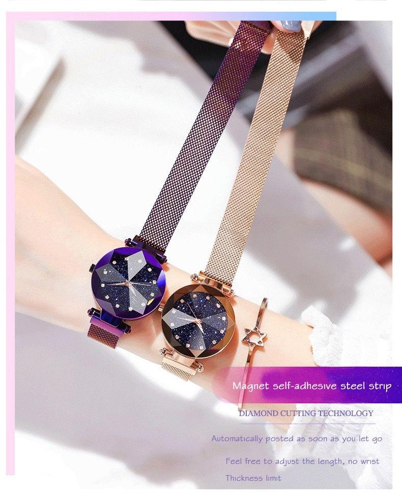 Women's Starry Sky Luxury Watch ⌚✨ Diamond Dial Luminous Quartz | Stainless Steel Mesh | 11 Colors 💜💙🖤