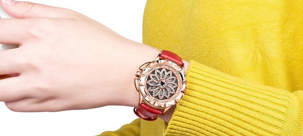 Women's Luxury Flower Dial Watch ⌚🌸✨ Analog Quartz Waterproof Leather Strap | Red, White & Black ❤️🤍🖤