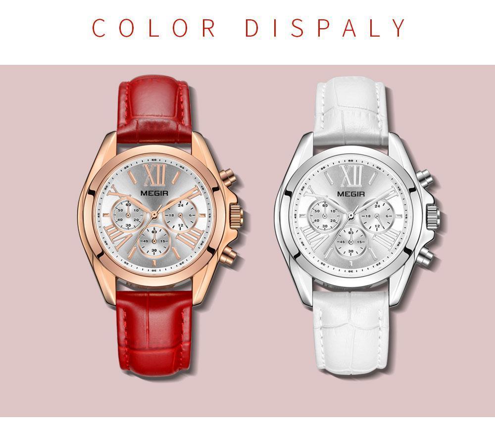 Women's Luxury Sport Chronograph Watch ⌚✨ Quartz Waterproof Leather Strap | White & Red 🤍💛