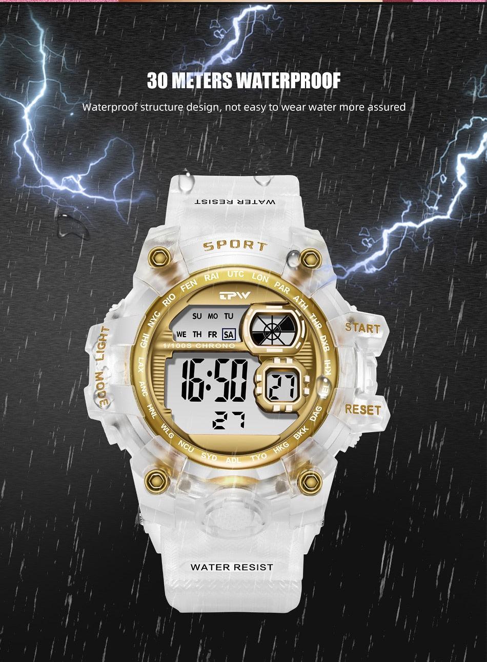 Women's Digital Sport Watch ⌚✨ Transparent Silicone Strap Stopwatch Alarm Dual Time | 5 Colors 🖤❤️🤍