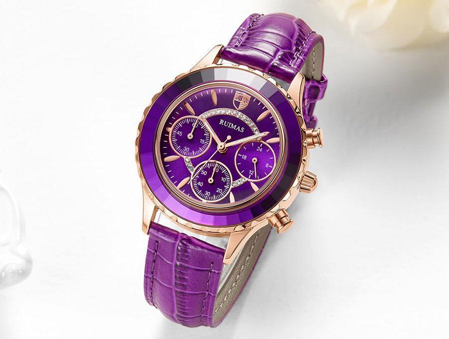 Women's Luxury Multifunctional Business Watch ⌚✨ Chronograph Quartz Leather Strap | Green, Blue, Purple & Brown 💚💙💜