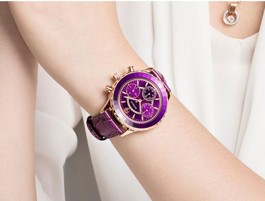 Women's Luxury Multifunctional Business Watch ⌚✨ Chronograph Quartz Leather Strap | Green, Blue, Purple & Brown 💚💙💜