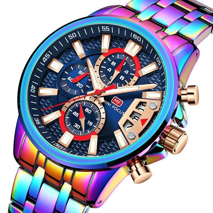 Men's Luxury Colorful Sport Quartz Watch ⌚✨ Waterproof Stainless Steel Multifunctional | 12 Colors 🖤💜💙