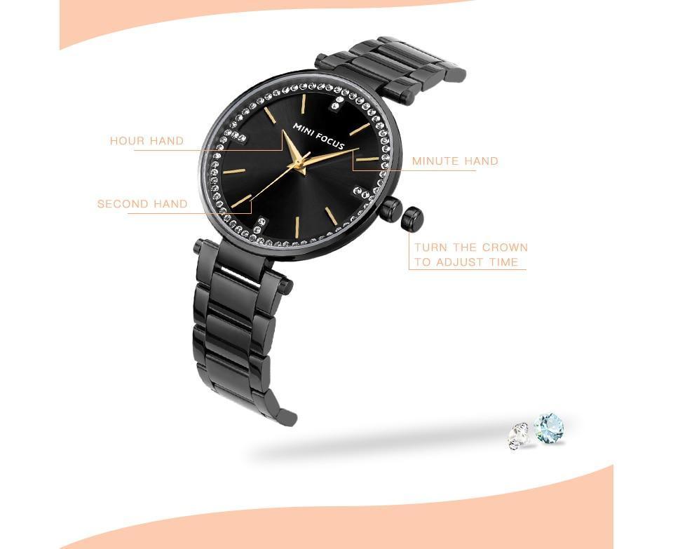 Women's Luxury Crystal Quartz Watch ⌚✨ Waterproof Stainless Steel Strap | 8 Colors 💚💛🖤