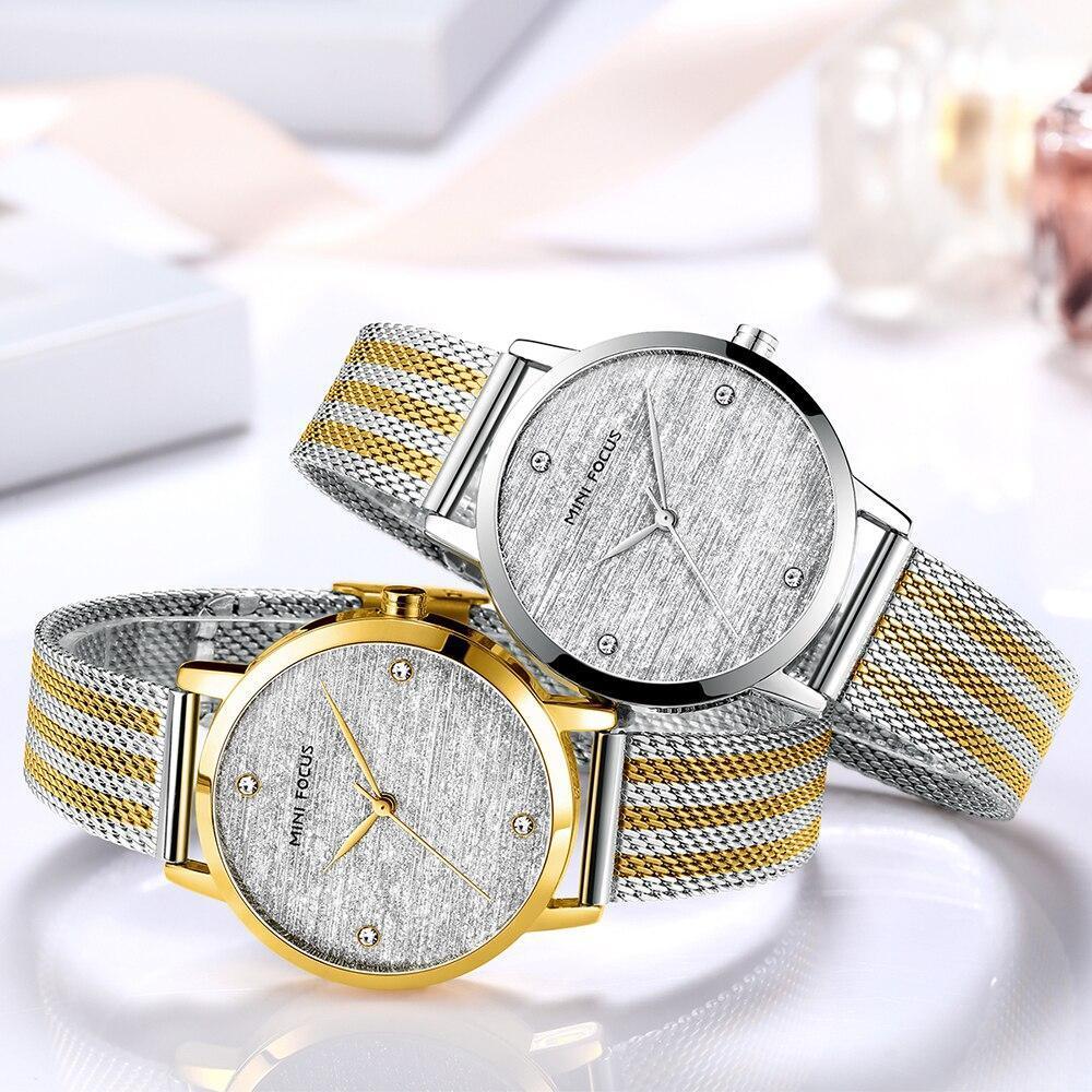 Women's Luxury Gold Mesh Quartz Watch ⌚✨ Waterproof Stainless Steel Elegant Design | 5 Colors 💛🖤🪨
