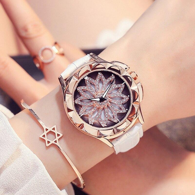 Women's Luxury Flower Dial Watch ⌚🌸✨ Analog Quartz Waterproof Leather Strap | Red, White & Black ❤️🤍🖤