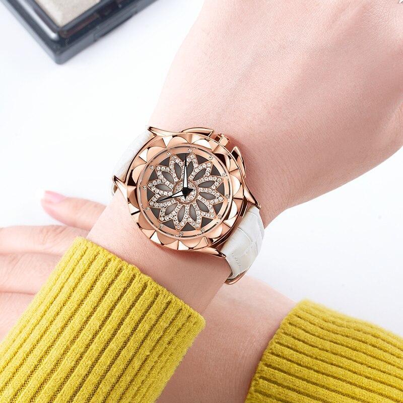 Women's Luxury Flower Dial Watch ⌚🌸✨ Analog Quartz Waterproof Leather Strap | Red, White & Black ❤️🤍🖤