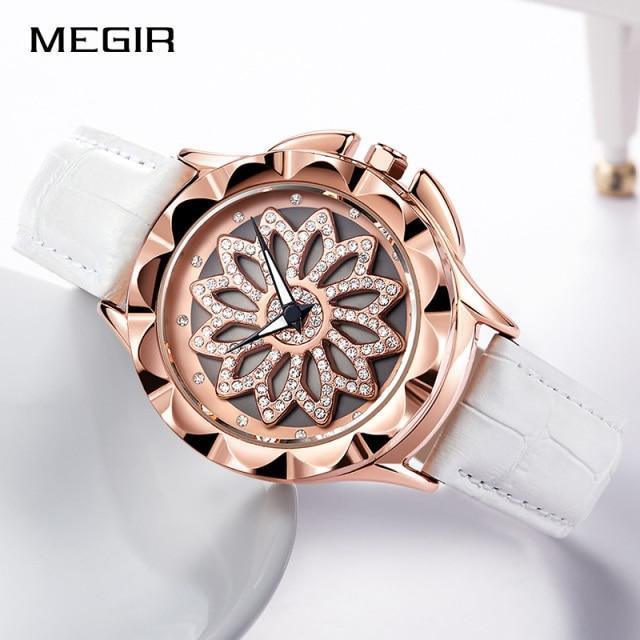 Women's Luxury Flower Dial Watch ⌚🌸✨ Analog Quartz Waterproof Leather Strap | Red, White & Black ❤️🤍🖤