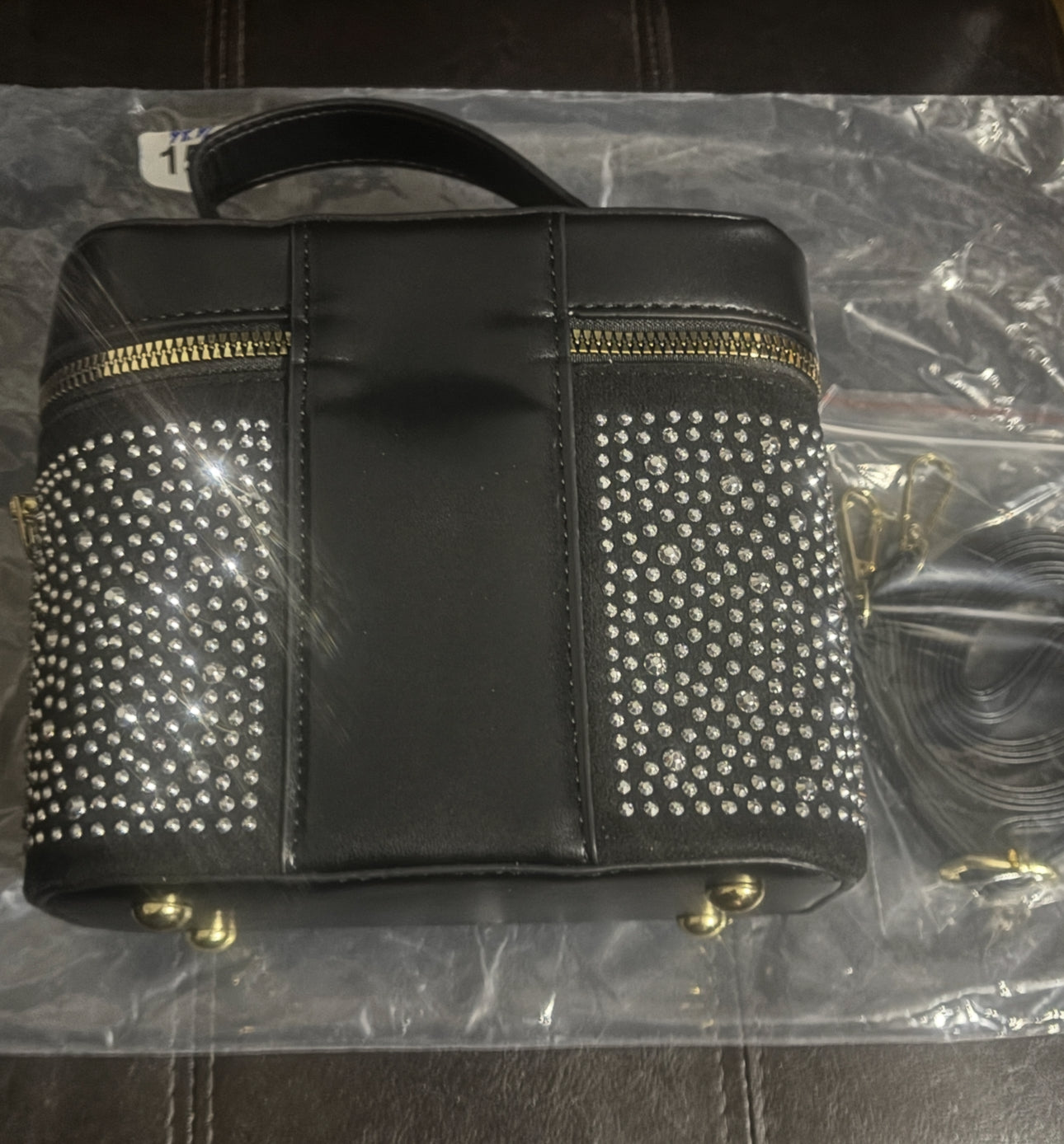 Crystal Rhinestone Vanity Box Bag Gold Logo 💠🖤 #1557