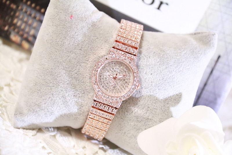 Women's Luxury Iced Out Crystal Rhinestone Watch ⌚✨ Small Dial Rose Gold Quartz | Rose Gold, Gold & Silver 🌹🤍