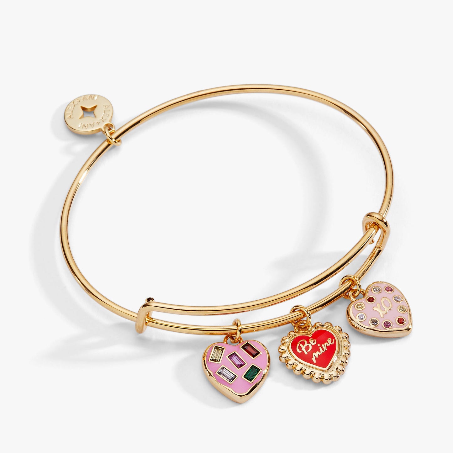 Sweet Shop 'Be Mine' Heart Multi Charm Bangle ✨❤️🍪 Gold Crystal Cookie Heart Charm Bracelet | Alex and Ani 💎👑