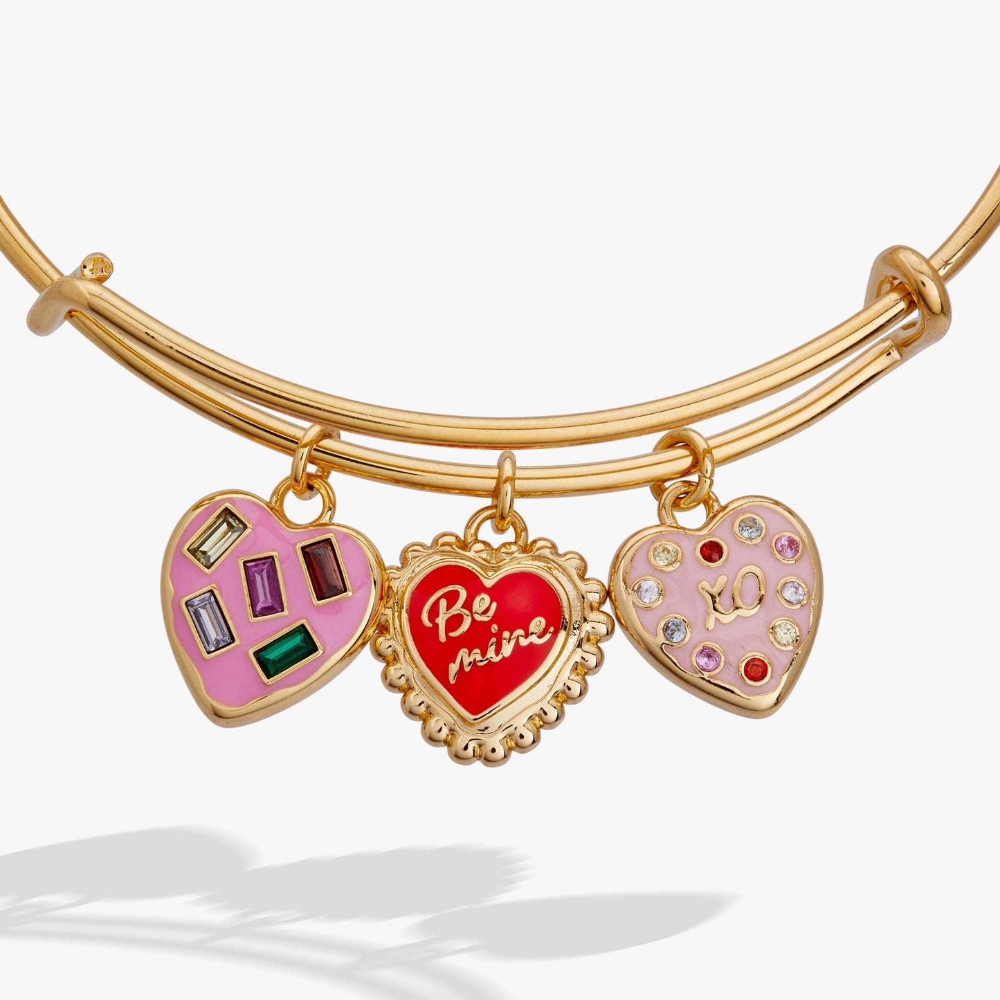 Sweet Shop 'Be Mine' Heart Multi Charm Bangle ✨❤️🍪 Gold Crystal Cookie Heart Charm Bracelet | Alex and Ani 💎👑