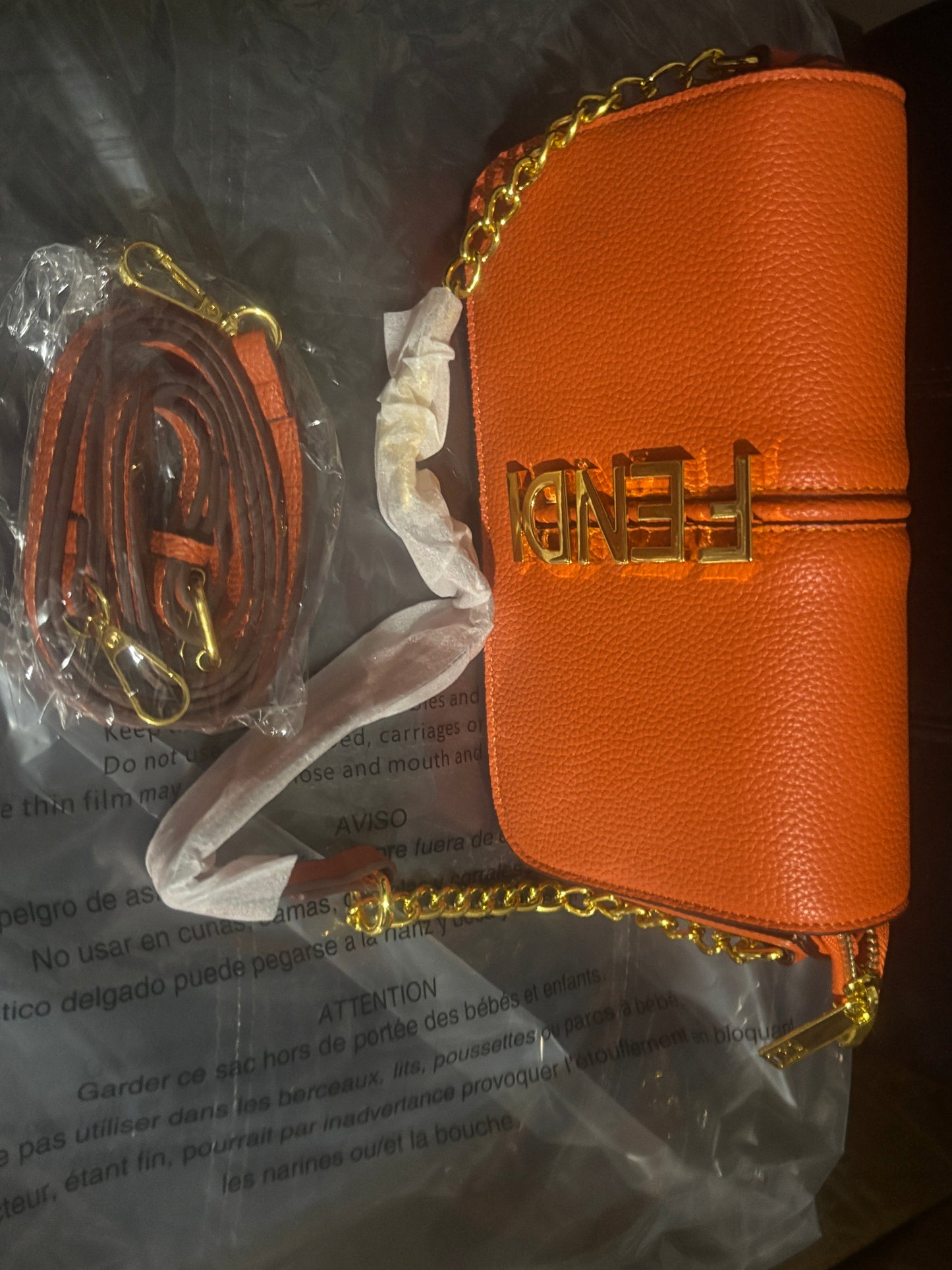Orange Pebbled Leather Gold Logo Crossbody Bag 🟠✨ #1864