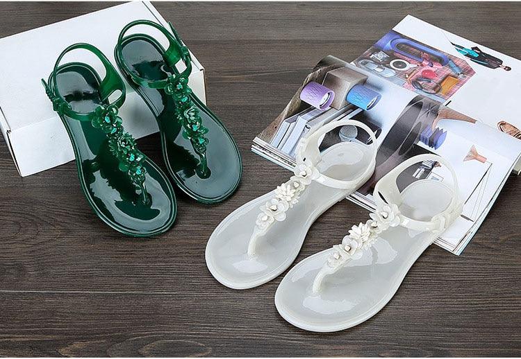 Flower T-Strap Flat Thong Sandals ✨🌸👡 Women's Non-Slip Beach Flip Flops | 3 Colors 🖤🤍🪩