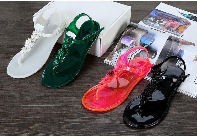 Flower T-Strap Flat Thong Sandals ✨🌸👡 Women's Non-Slip Beach Flip Flops | 3 Colors 🖤🤍🪩