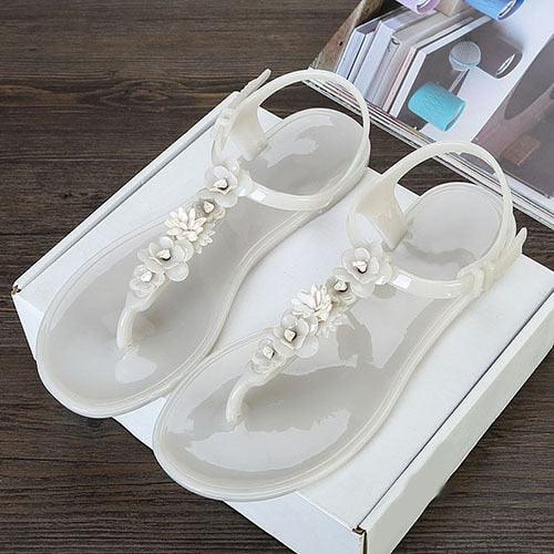 Flower T-Strap Flat Thong Sandals ✨🌸👡 Women's Non-Slip Beach Flip Flops | 3 Colors 🖤🤍🪩