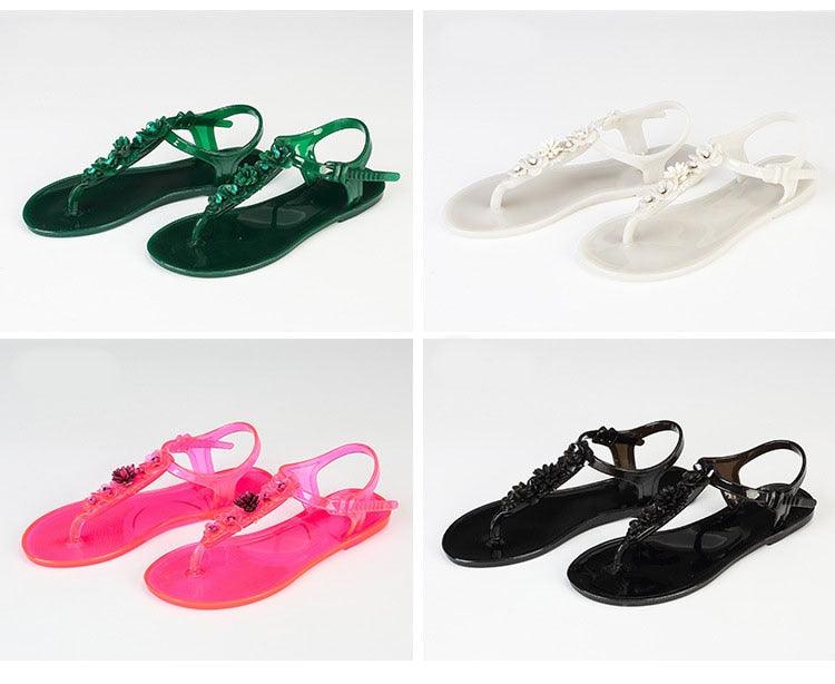 Flower T-Strap Flat Thong Sandals ✨🌸👡 Women's Non-Slip Beach Flip Flops | 3 Colors 🖤🤍🪩