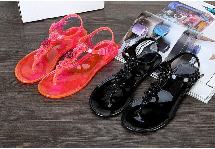 Flower T-Strap Flat Thong Sandals ✨🌸👡 Women's Non-Slip Beach Flip Flops | 3 Colors 🖤🤍🪩