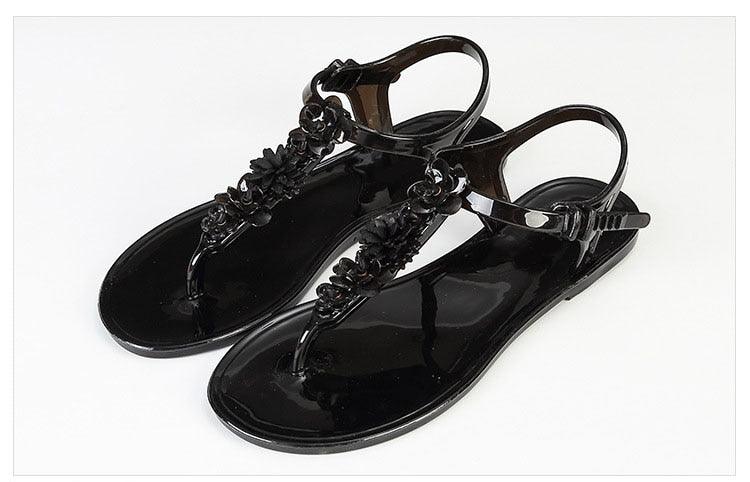 Flower T-Strap Flat Thong Sandals ✨🌸👡 Women's Non-Slip Beach Flip Flops | 3 Colors 🖤🤍🪩