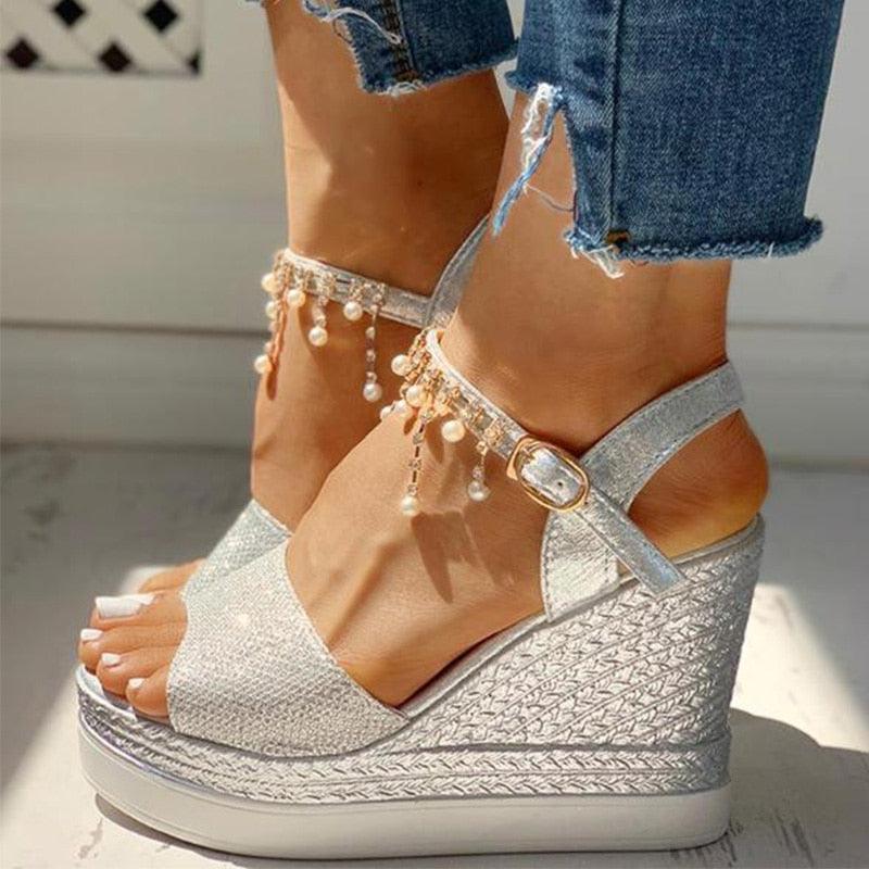 Espadrille Platform Wedge Sandals ✨👠🌸 Women's Buckle Strap Peep Toe Slingback | 5 Colors 🥇🪩🤍