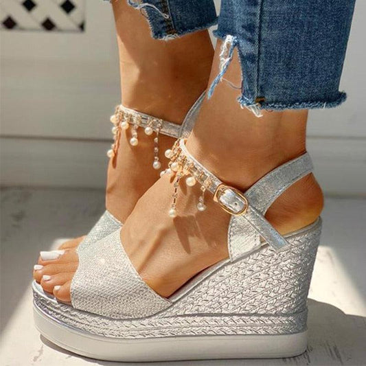 Espadrille Platform Wedge Sandals - Women's Buckle Strap Peep Toe Slingback | 5 Colors