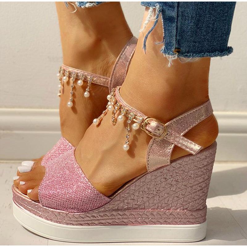 Espadrille Platform Wedge Sandals ✨👠🌸 Women's Buckle Strap Peep Toe Slingback | 5 Colors 🥇🪩🤍