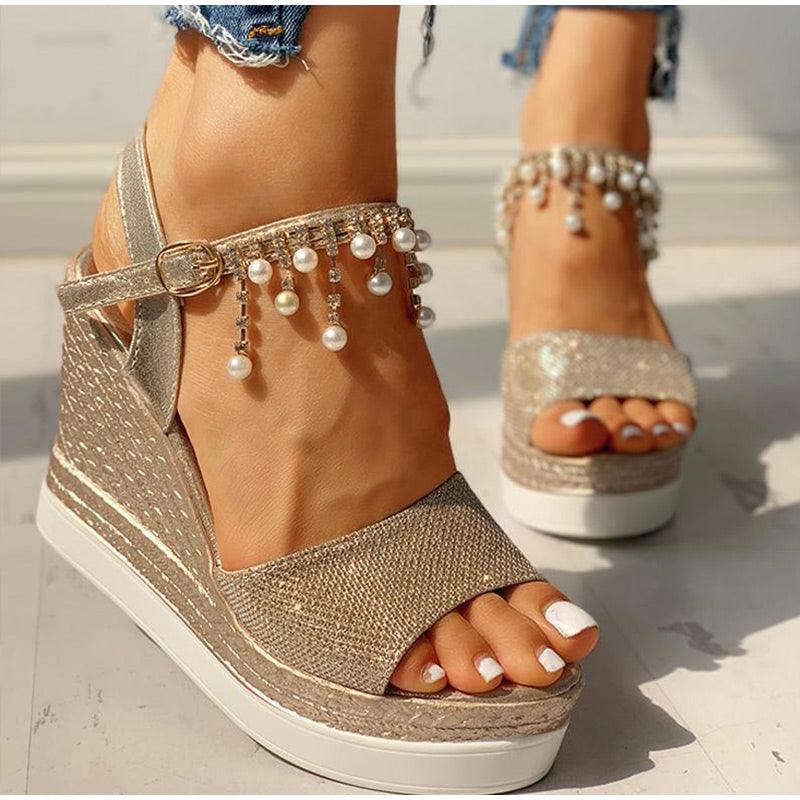 Espadrille Platform Wedge Sandals ✨👠🌸 Women's Buckle Strap Peep Toe Slingback | 5 Colors 🥇🪩🤍