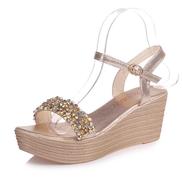 Espadrille Platform Wedge Sandals ✨👠🌸 Women's Buckle Strap Peep Toe Slingback | 5 Colors 🥇🪩🤍