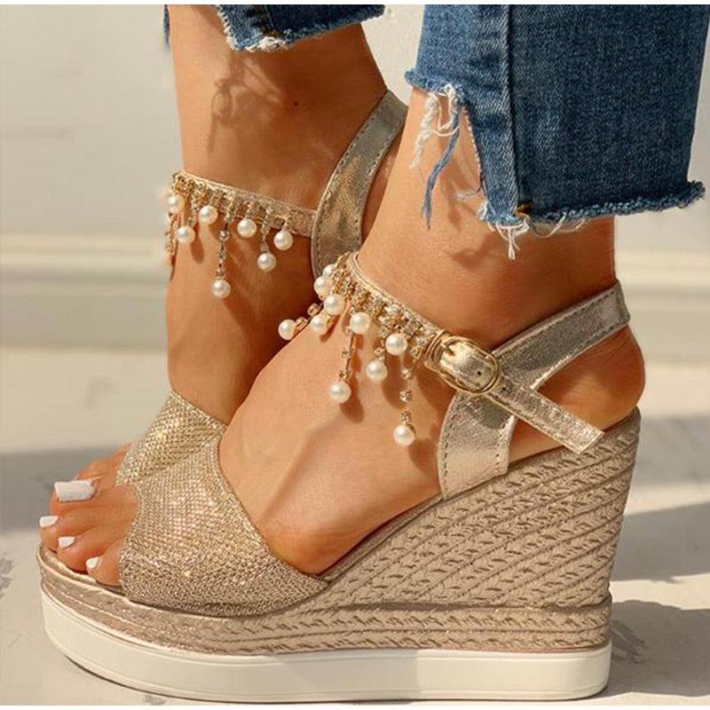 Espadrille Platform Wedge Sandals ✨👠🌸 Women's Buckle Strap Peep Toe Slingback | 5 Colors 🥇🪩🤍