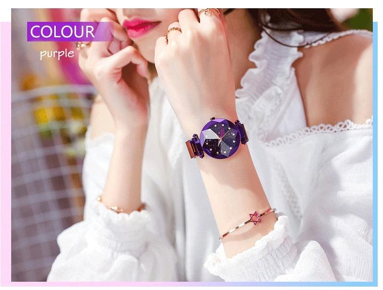 Women's Starry Sky Luxury Watch ⌚✨ Diamond Dial Luminous Quartz | Stainless Steel Mesh | 11 Colors 💜💙🖤