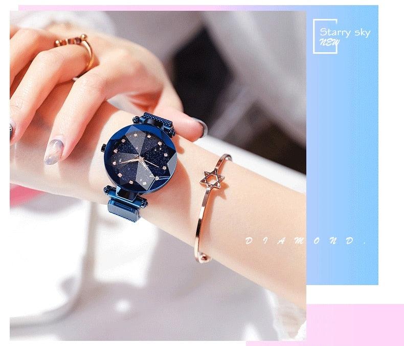 Women's Starry Sky Luxury Watch ⌚✨ Diamond Dial Luminous Quartz | Stainless Steel Mesh | 11 Colors 💜💙🖤