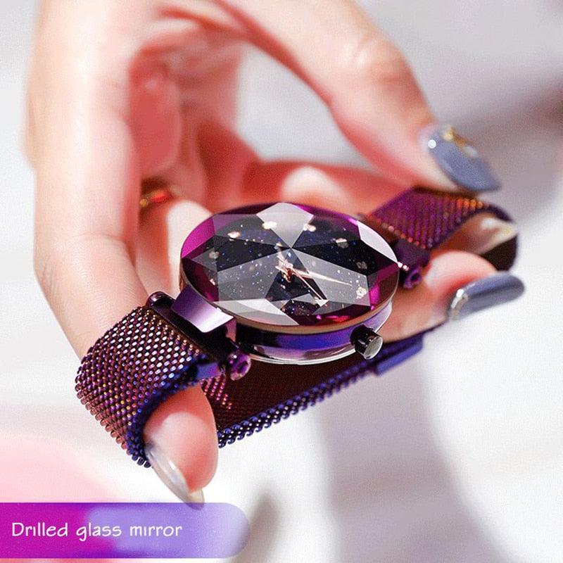 Women's Starry Sky Luxury Watch ⌚✨ Diamond Dial Luminous Quartz | Stainless Steel Mesh | 11 Colors 💜💙🖤