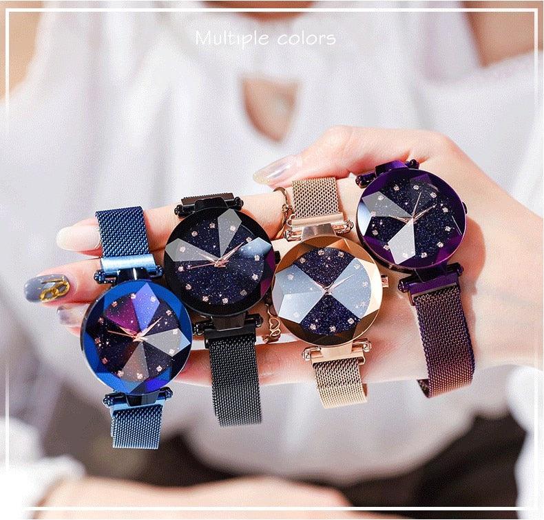 Women's Starry Sky Luxury Watch ⌚✨ Diamond Dial Luminous Quartz | Stainless Steel Mesh | 11 Colors 💜💙🖤