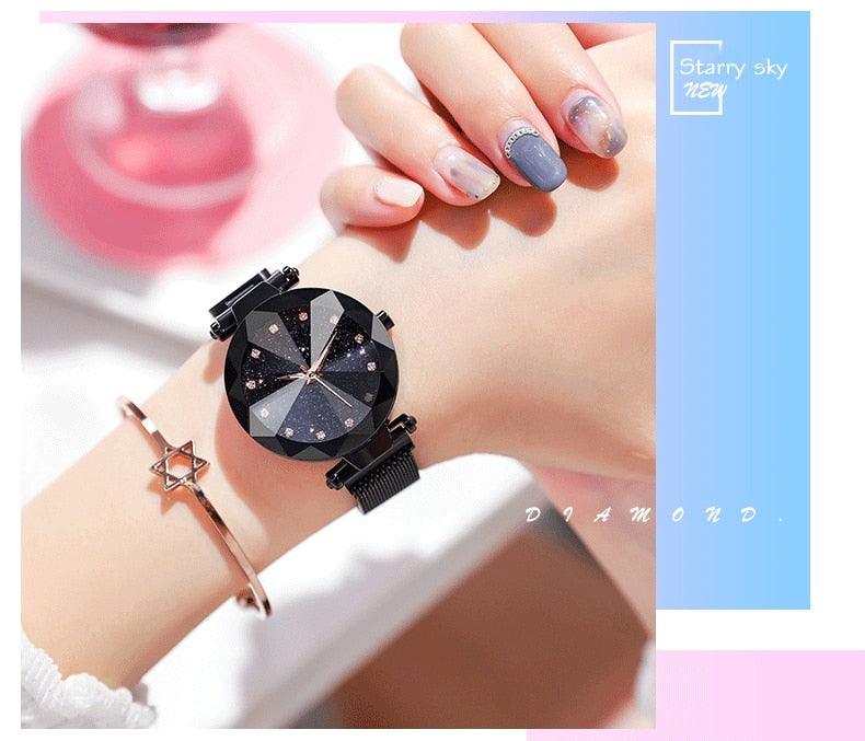 Women's Starry Sky Luxury Watch ⌚✨ Diamond Dial Luminous Quartz | Stainless Steel Mesh | 11 Colors 💜💙🖤