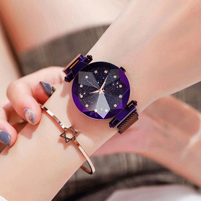 Women's Starry Sky Luxury Watch ⌚✨ Diamond Dial Luminous Quartz | Stainless Steel Mesh | 11 Colors 💜💙🖤