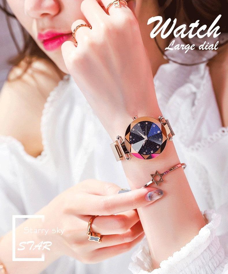 Women's Starry Sky Luxury Watch ⌚✨ Diamond Dial Luminous Quartz | Stainless Steel Mesh | 11 Colors 💜💙🖤