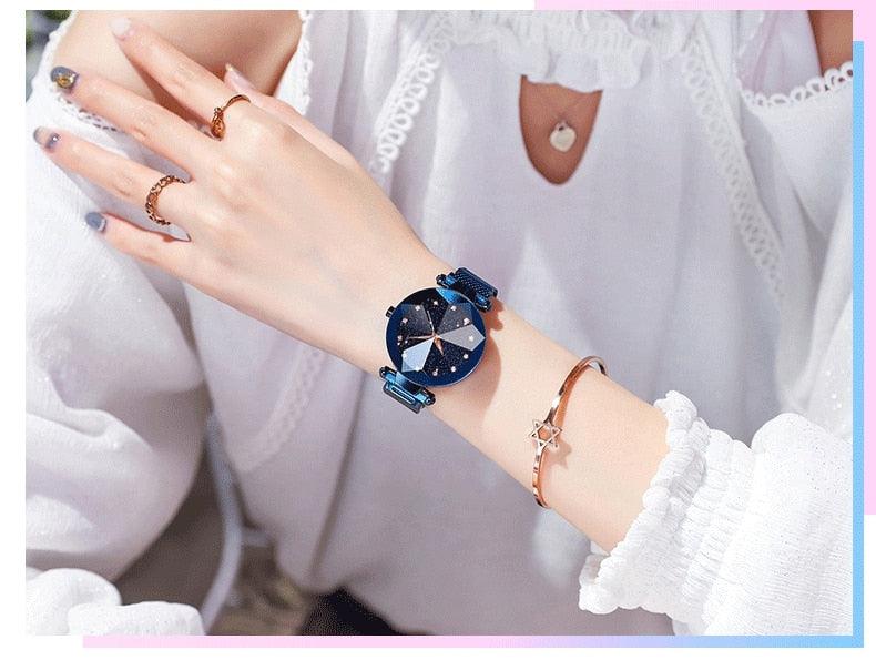Women's Starry Sky Luxury Watch ⌚✨ Diamond Dial Luminous Quartz | Stainless Steel Mesh | 11 Colors 💜💙🖤