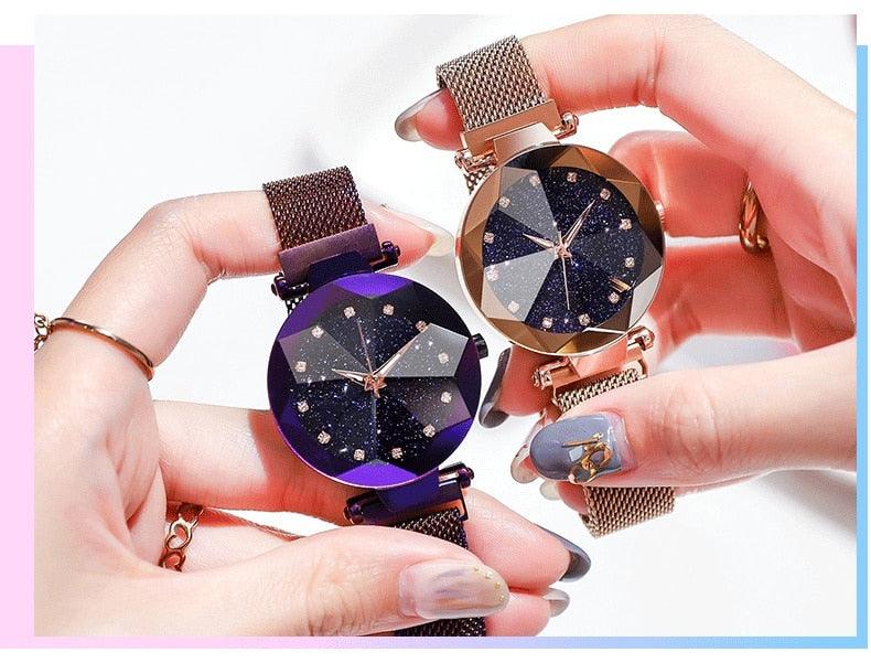 Women's Starry Sky Luxury Watch ⌚✨ Diamond Dial Luminous Quartz | Stainless Steel Mesh | 11 Colors 💜💙🖤