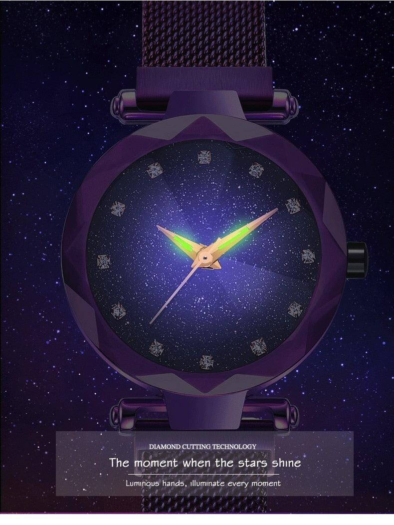 Women's Starry Sky Luxury Watch ⌚✨ Diamond Dial Luminous Quartz | Stainless Steel Mesh | 11 Colors 💜💙🖤
