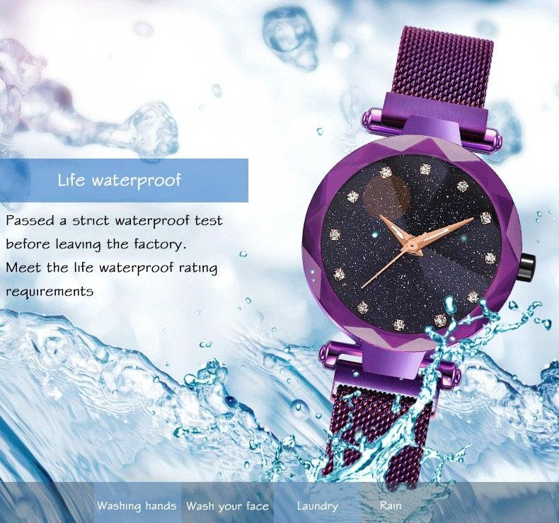 Women's Starry Sky Luxury Watch ⌚✨ Diamond Dial Luminous Quartz | Stainless Steel Mesh | 11 Colors 💜💙🖤